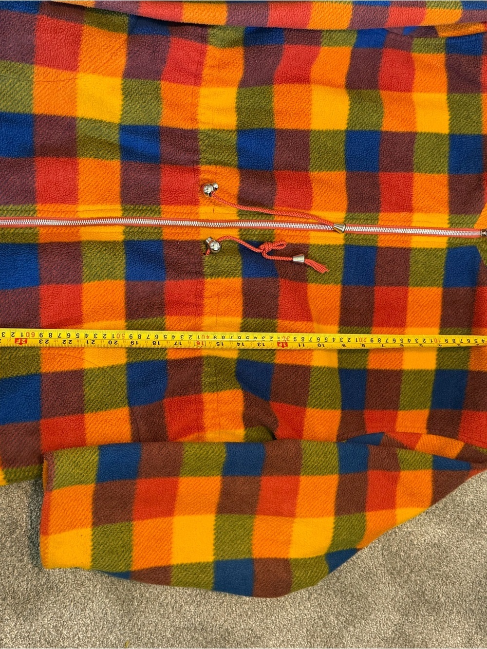 Vintage Rainbow Plaid Fleece Hooded Jacket Full Zip Retro Color Block Size L - Picture 6 of 6